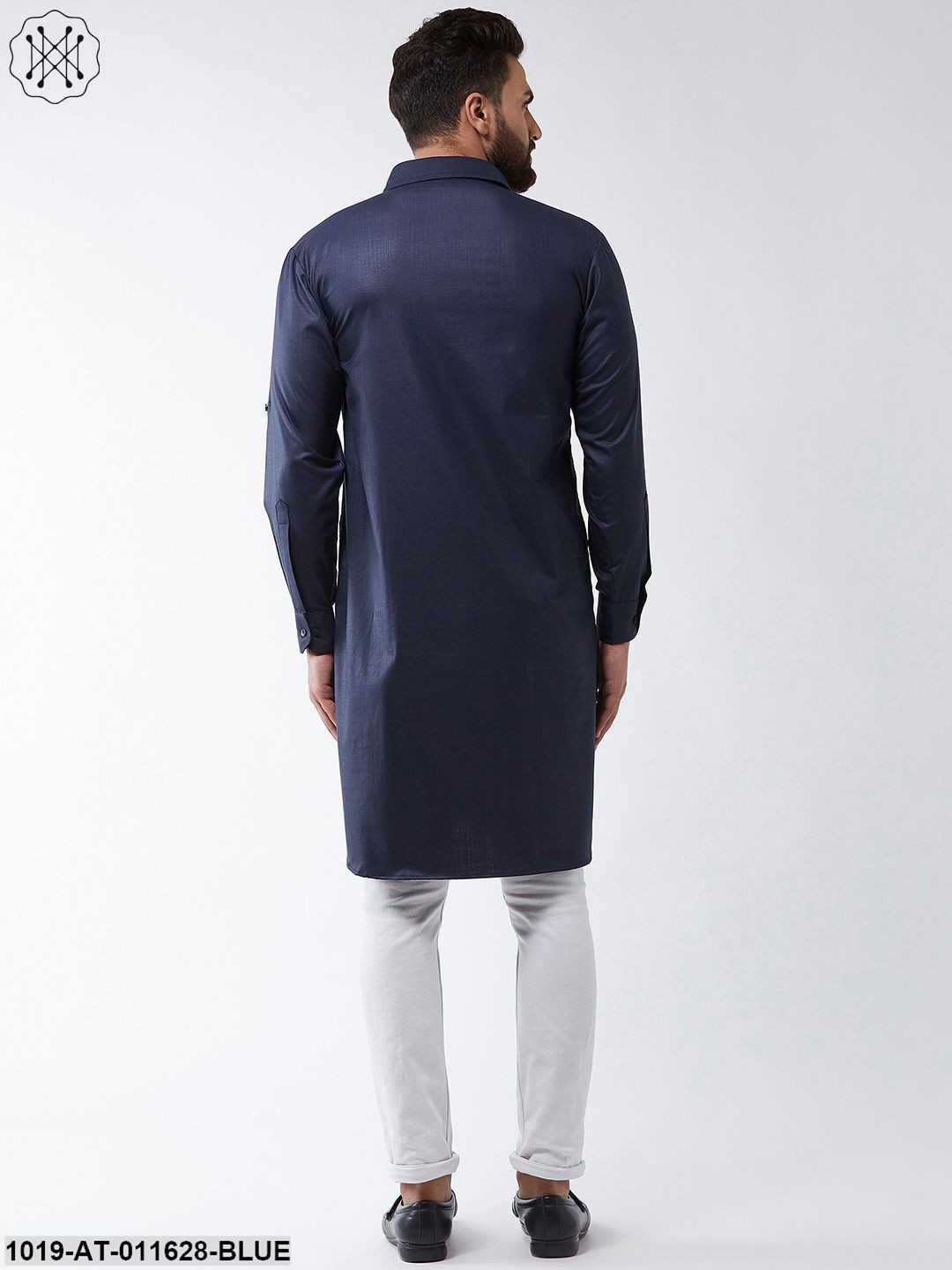 Men's Cotton Navy Blue Solid Pathani Only Long Kurta