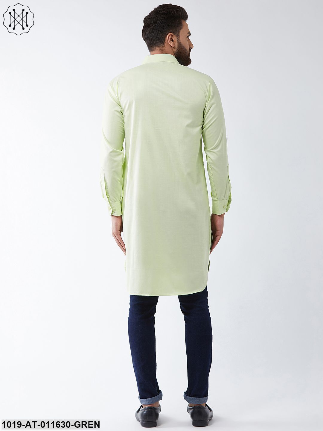 Men's Cotton Light Green Solid Pathani Only Long Kurta