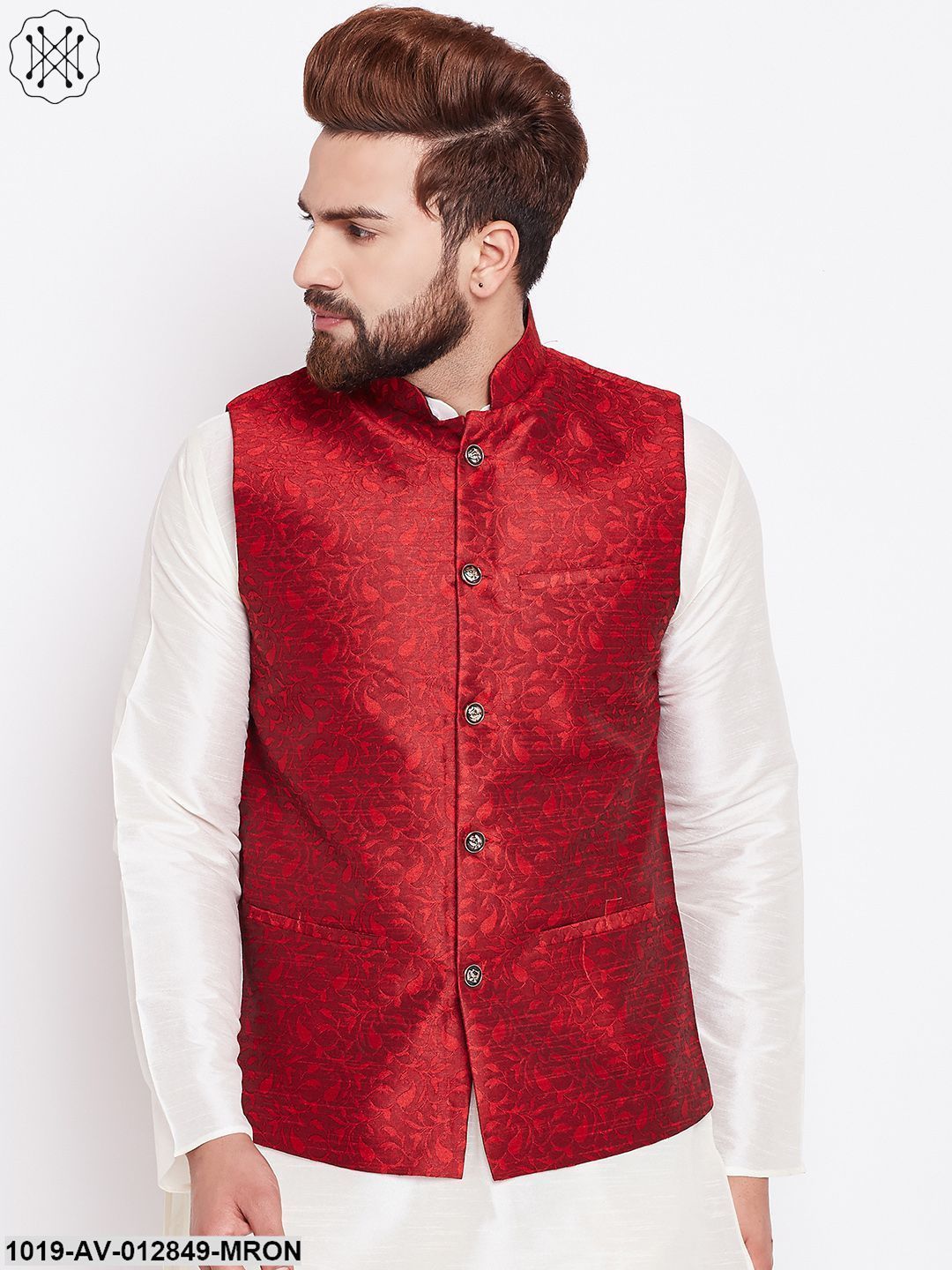 Men's Mahroon Designer Nehru Jacket