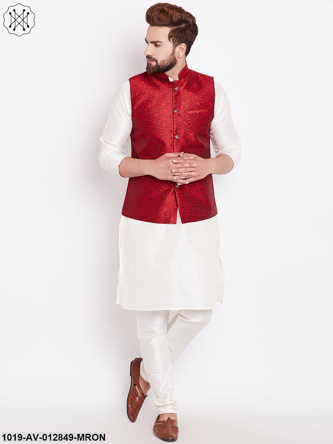 Men's Mahroon Designer Nehru Jacket