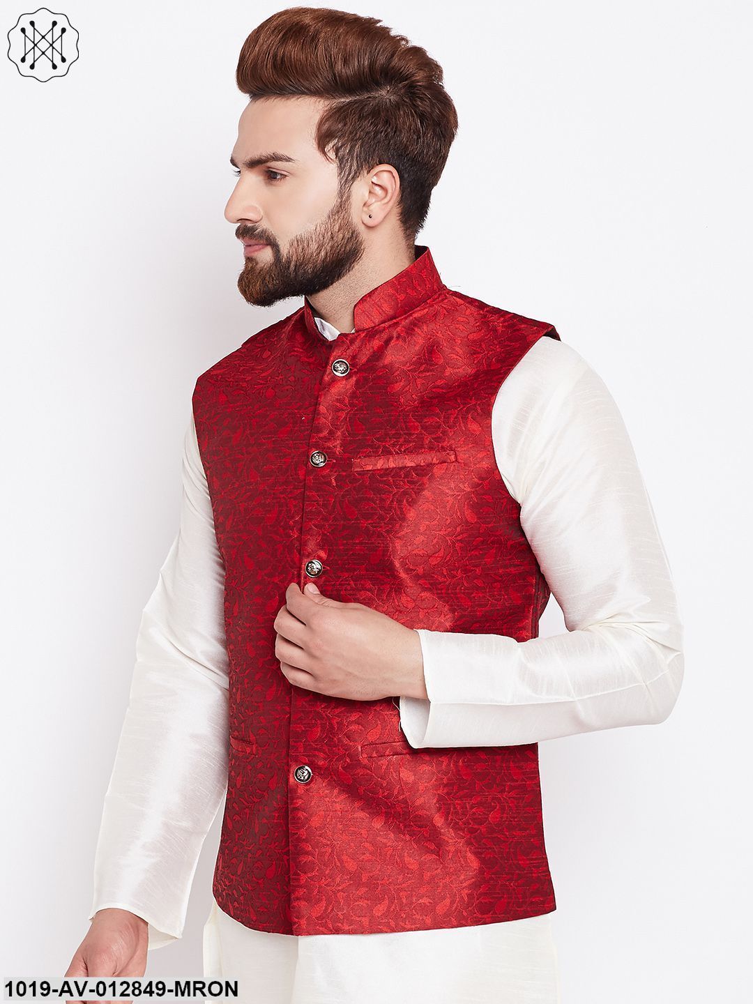 Men's Mahroon Designer Nehru Jacket