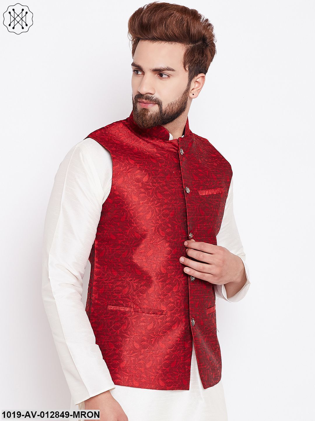 Men's Mahroon Designer Nehru Jacket