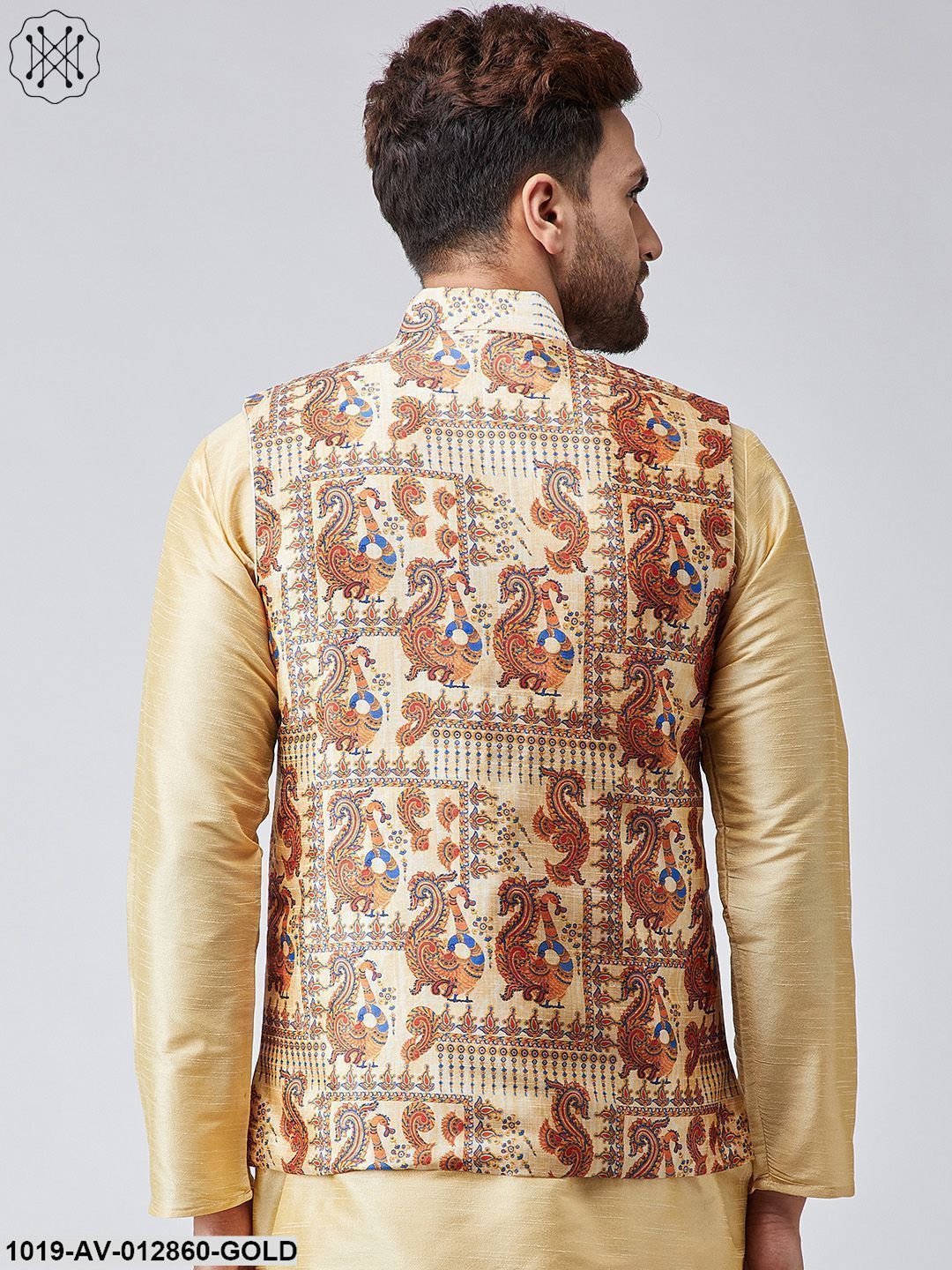 Men's Gold Printed Nehru Jacket