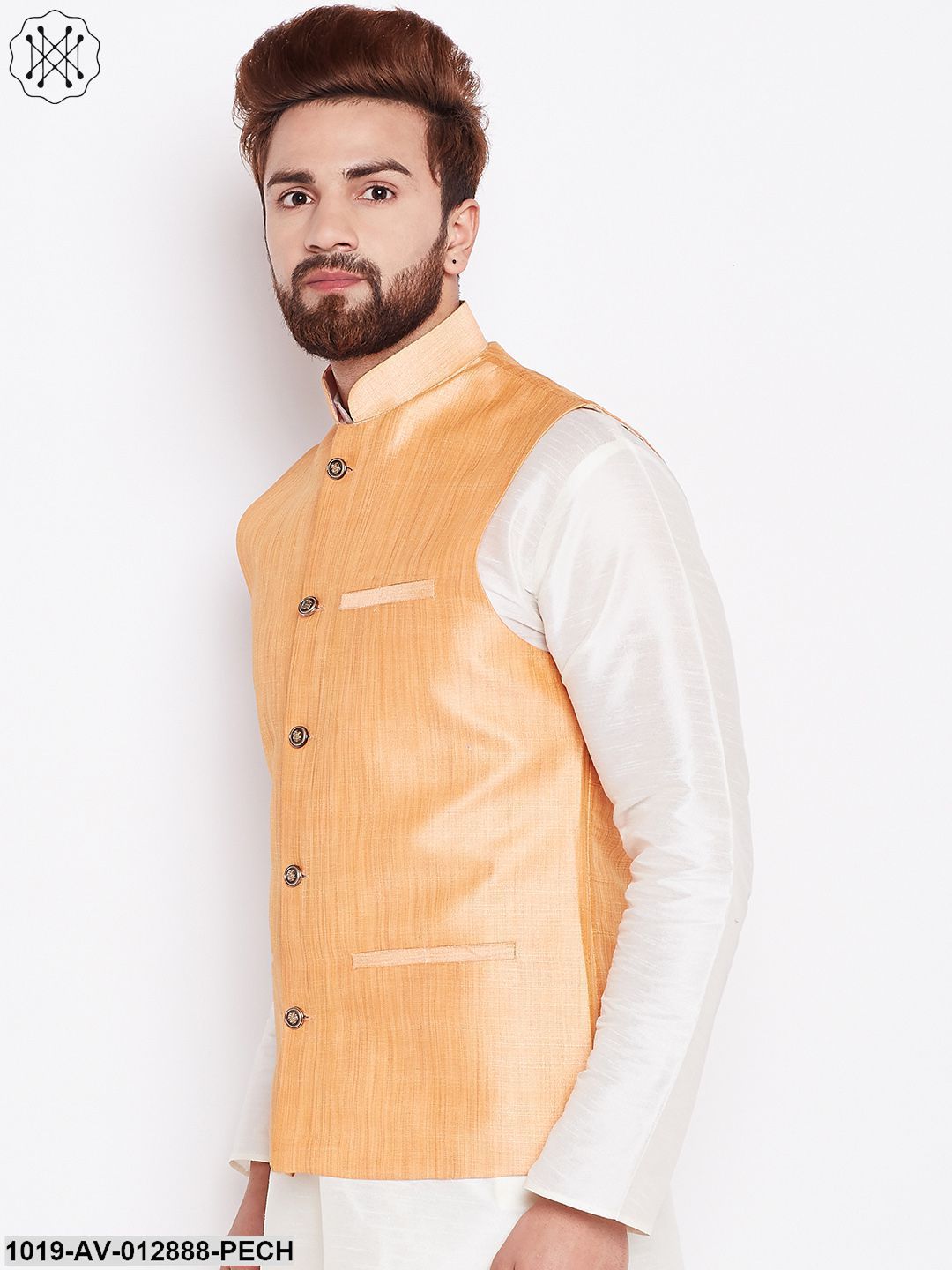Men's Silk Blend Peach Nehrujacket