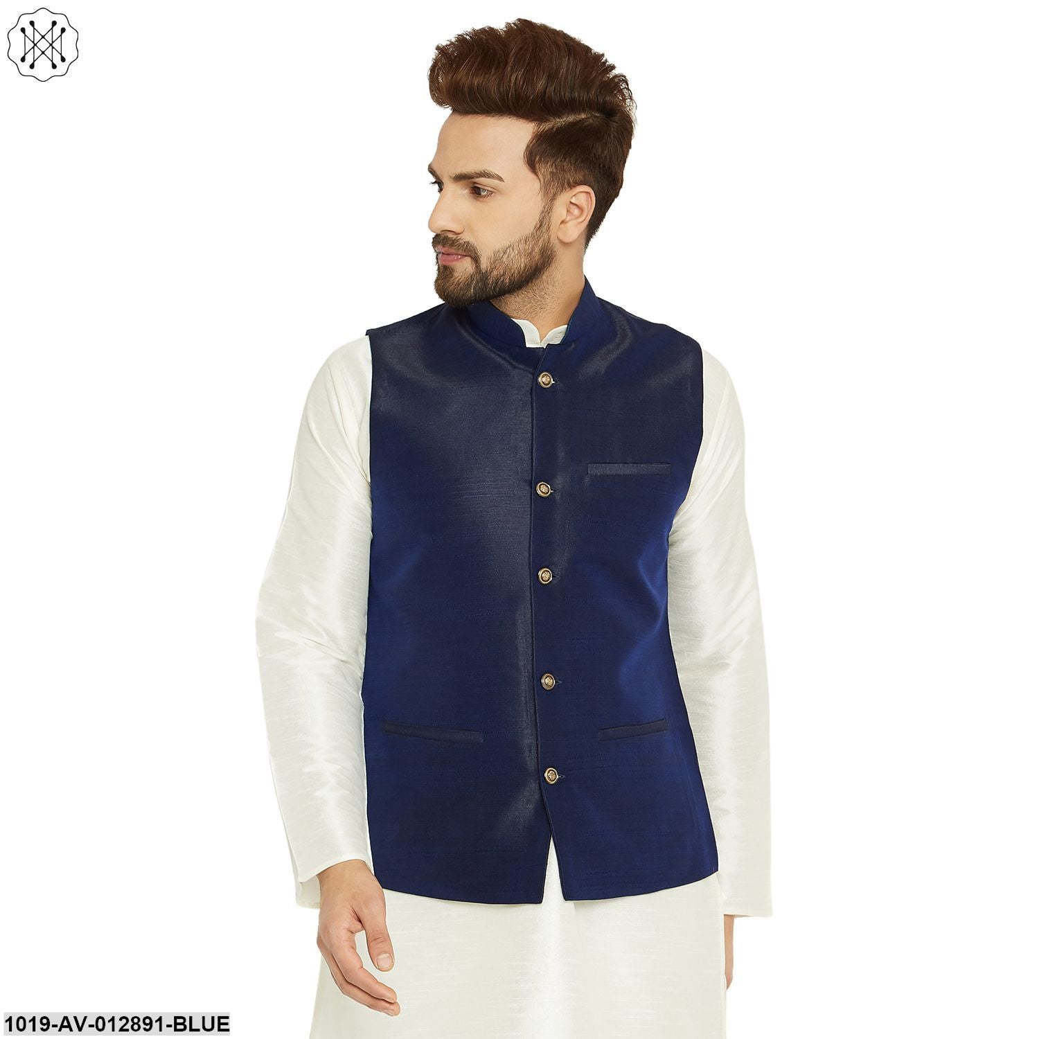 Men's Silk Blend Navy Blue Nehrujacket