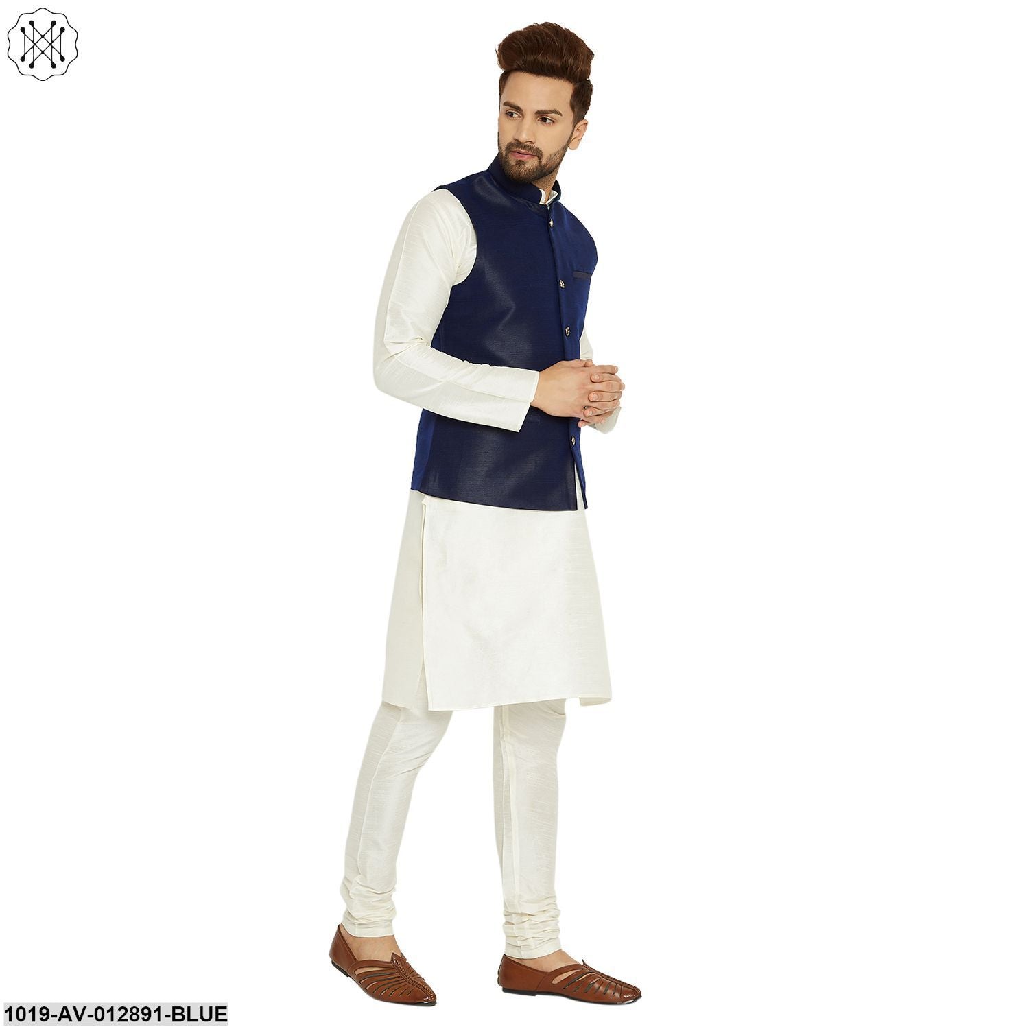 Men's Silk Blend Navy Blue Nehrujacket