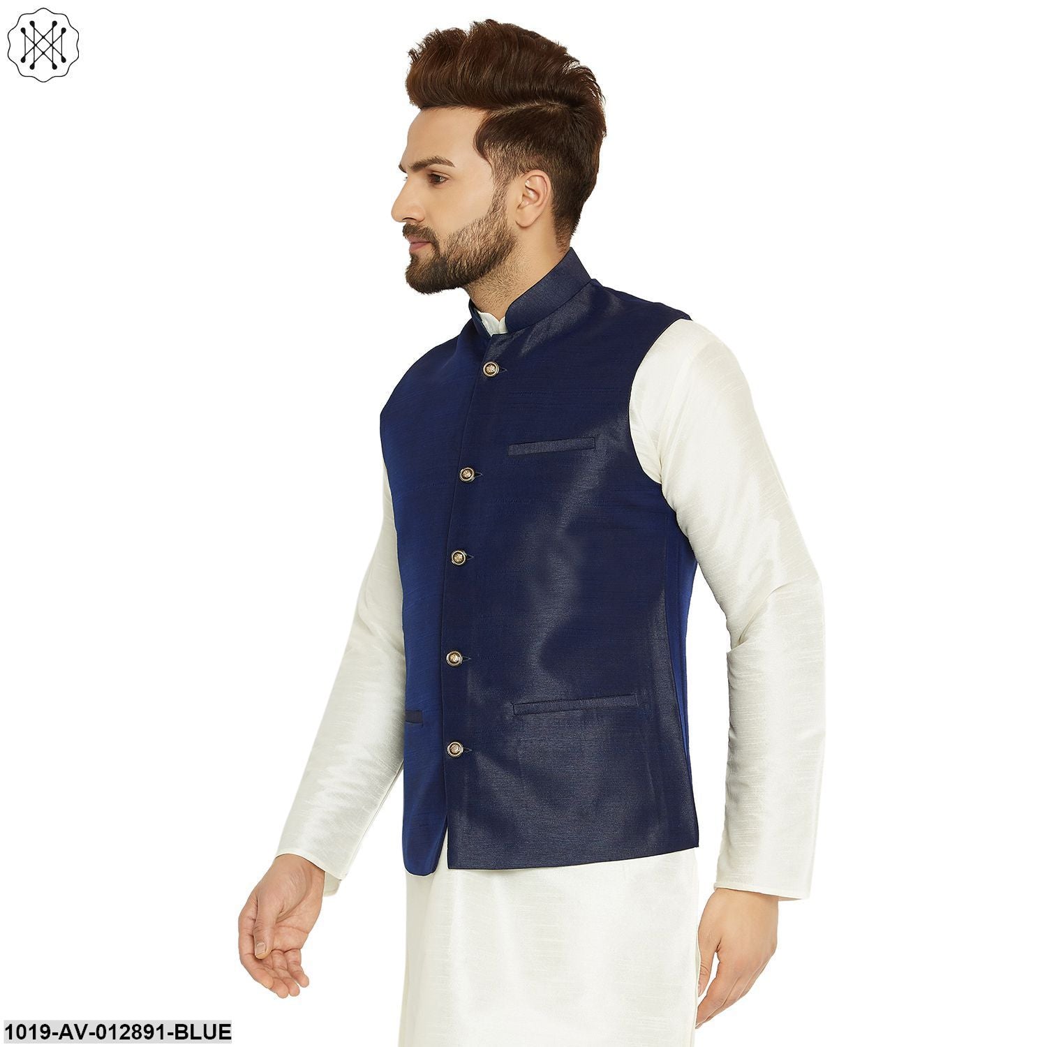 Men's Silk Blend Navy Blue Nehrujacket
