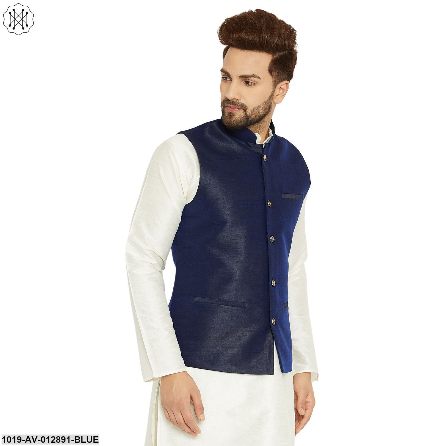 Men's Silk Blend Navy Blue Nehrujacket