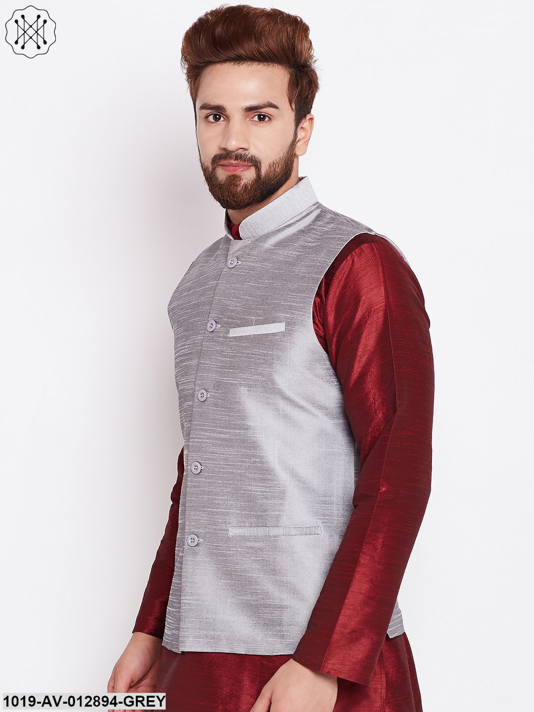 Men's Silk Blend Grey Nehrujacket