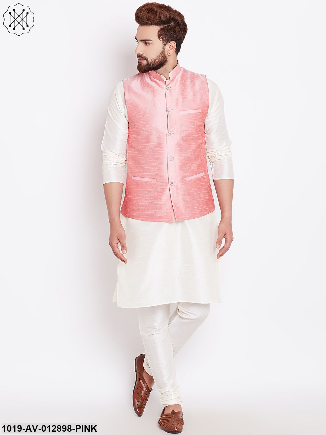 Men's Silk Blend Pink Nehrujacket