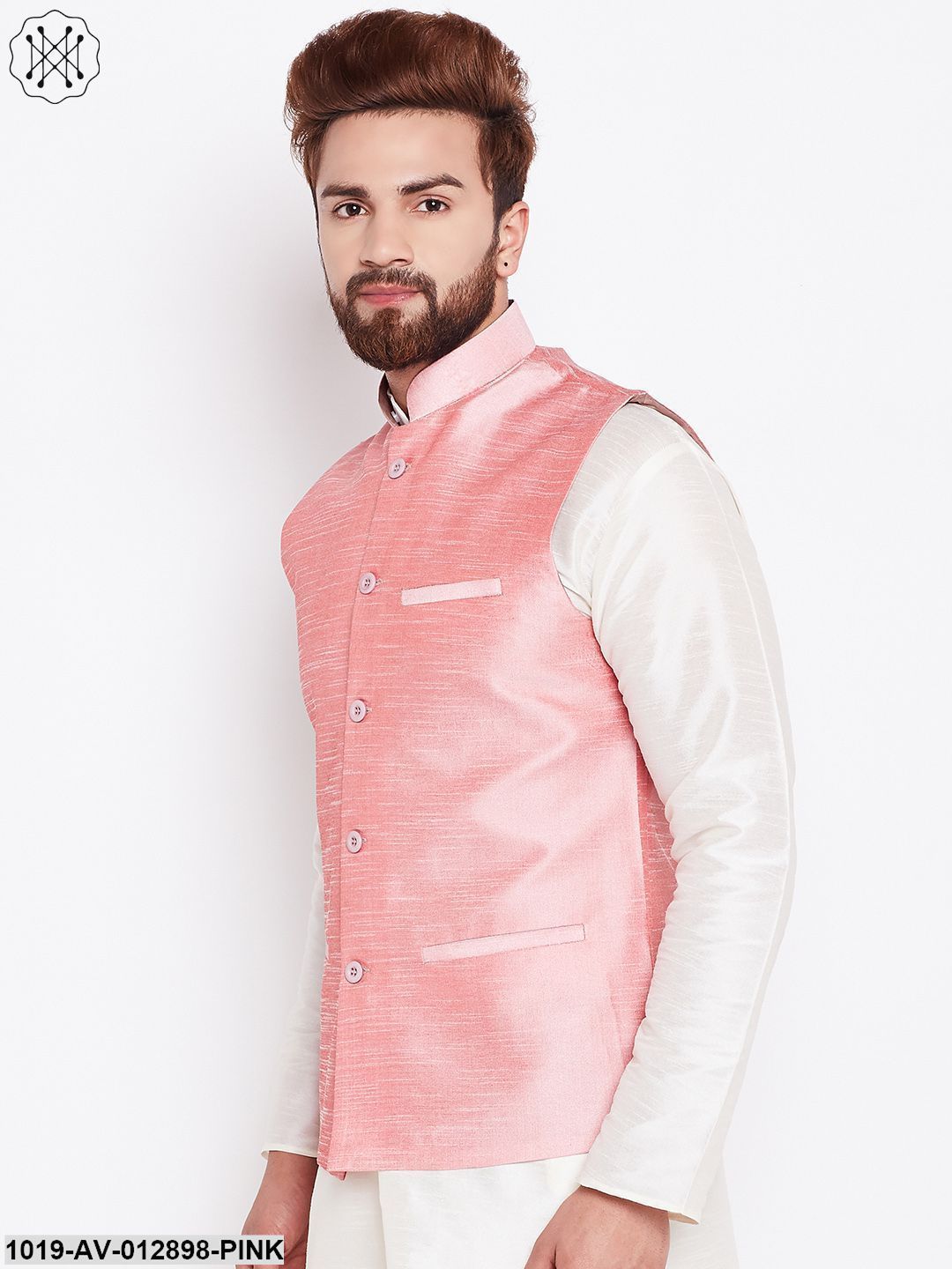 Men's Silk Blend Pink Nehrujacket
