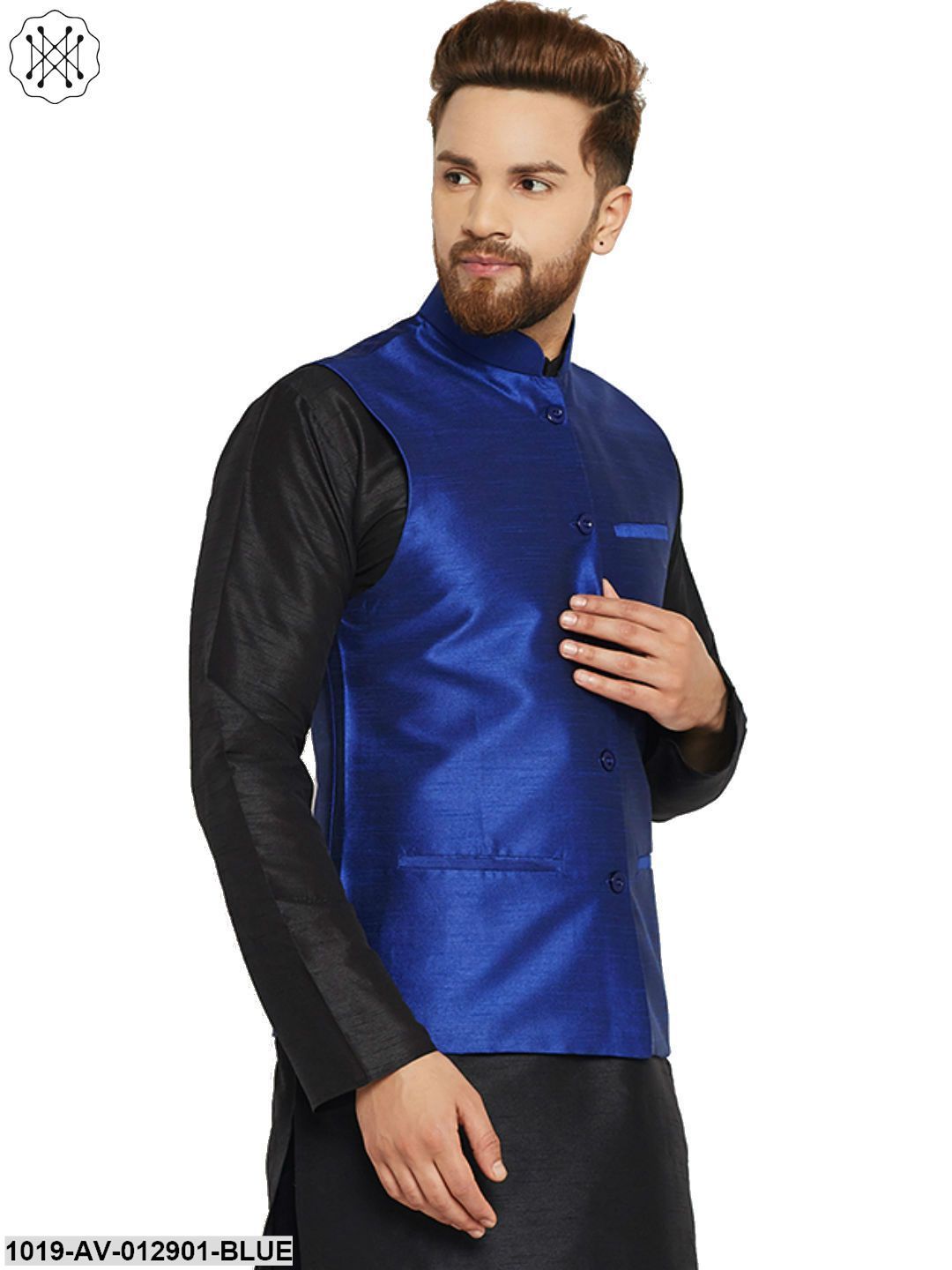 Men's Silk Blend Royal Blue Nehrujacket - Sojanya