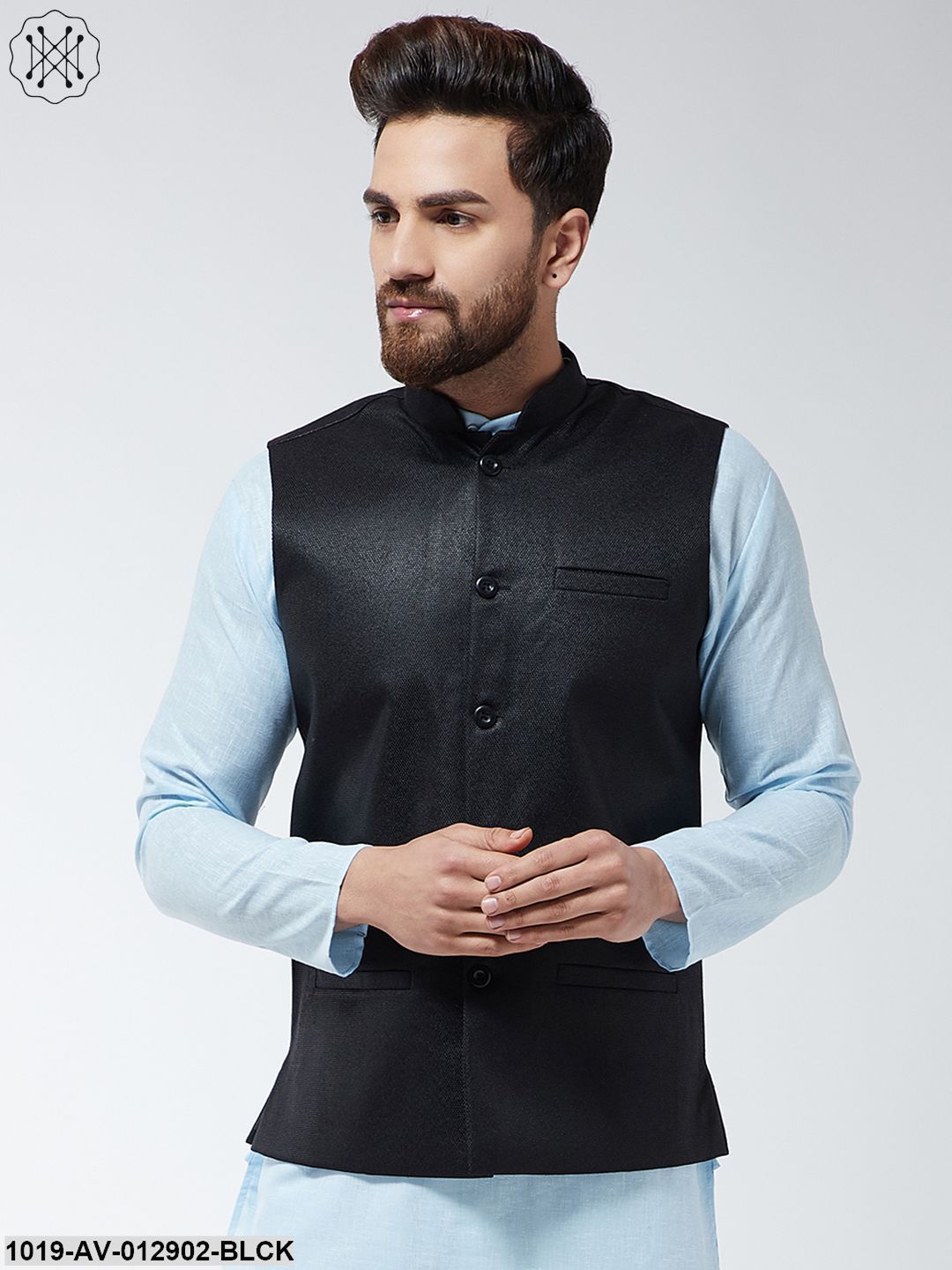Men's Jute Cotton Black Only Nehrujacket