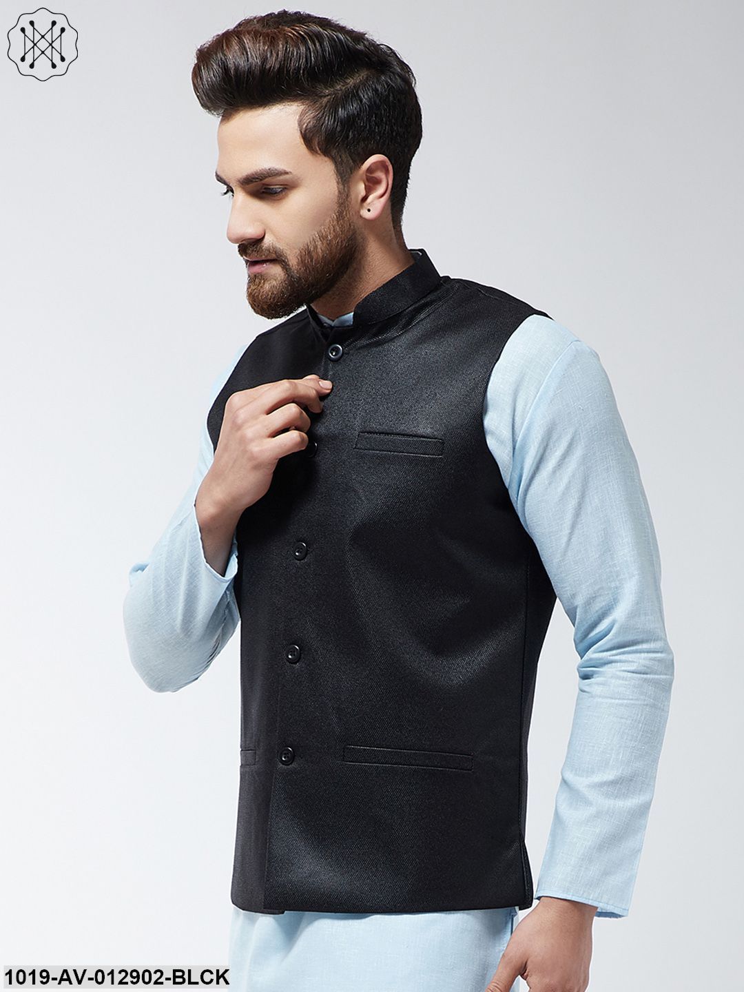 Men's Jute Cotton Black Only Nehrujacket
