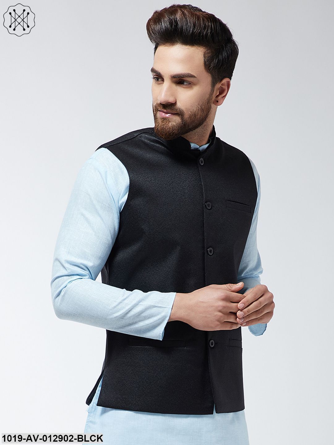 Men's Jute Cotton Black Only Nehrujacket