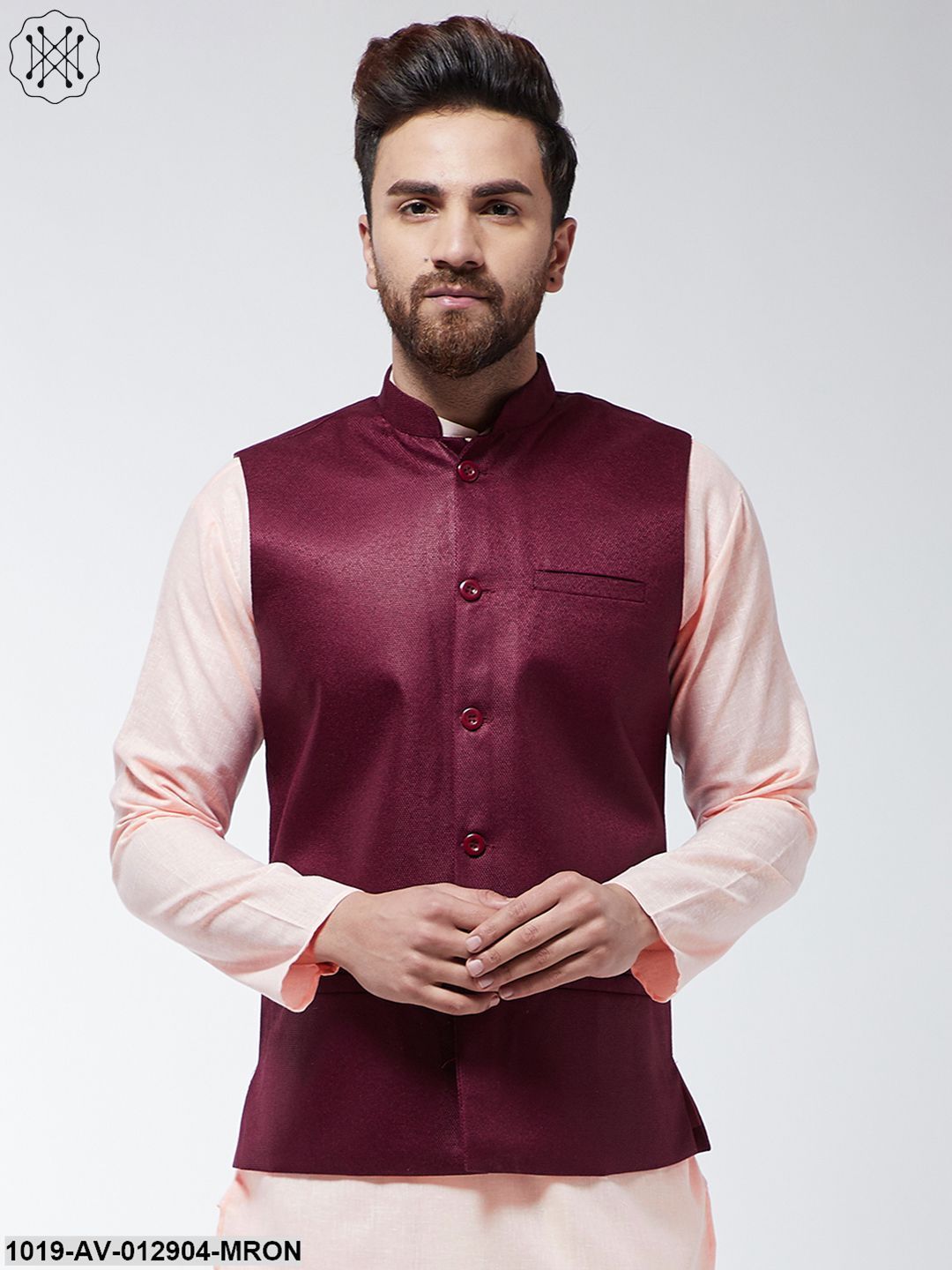 Men's Jute Cotton Maroon Only Nehrujacket