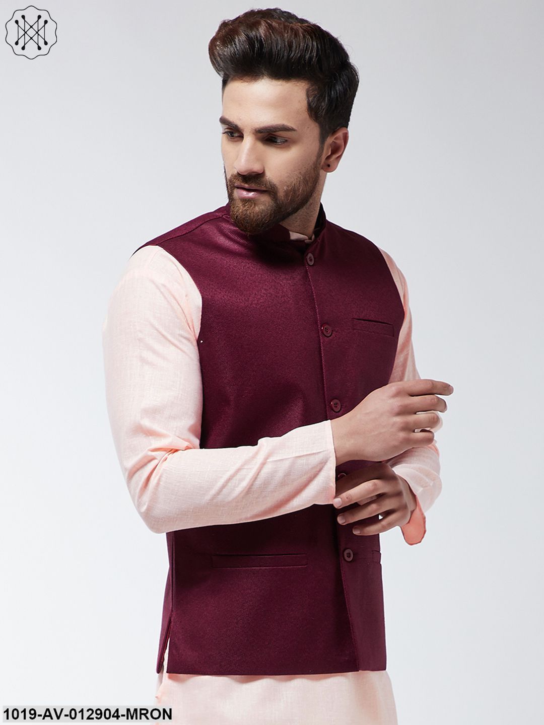 Men's Jute Cotton Maroon Only Nehrujacket