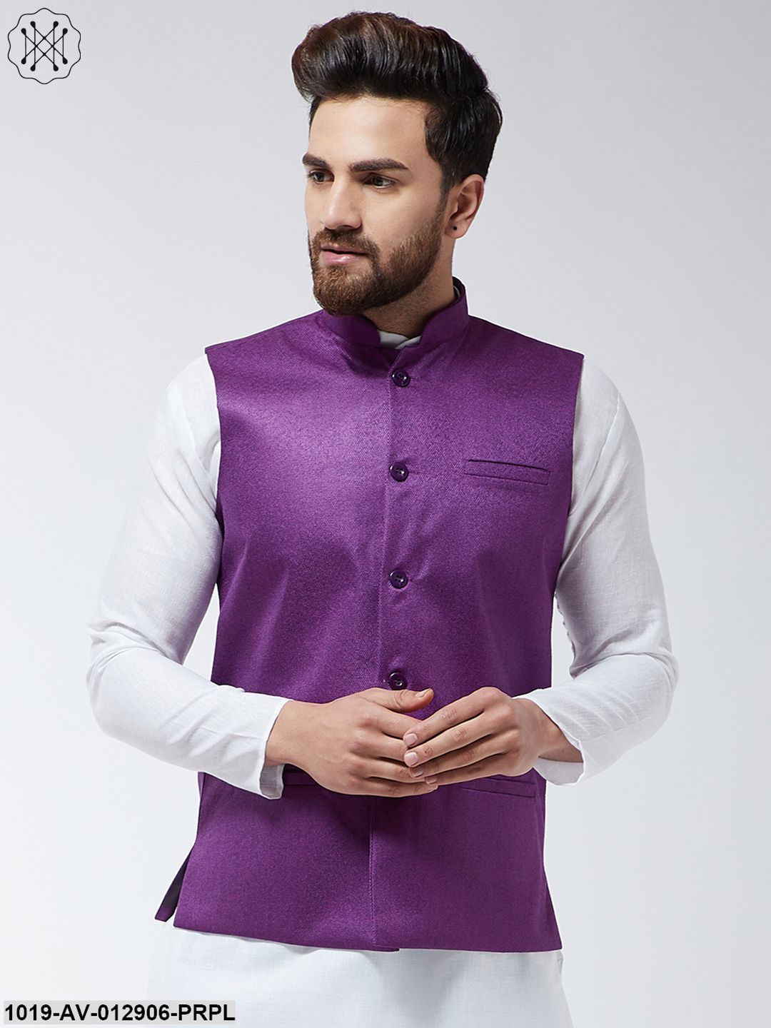 Men's Jute Cotton Purple Only Nehrujacket