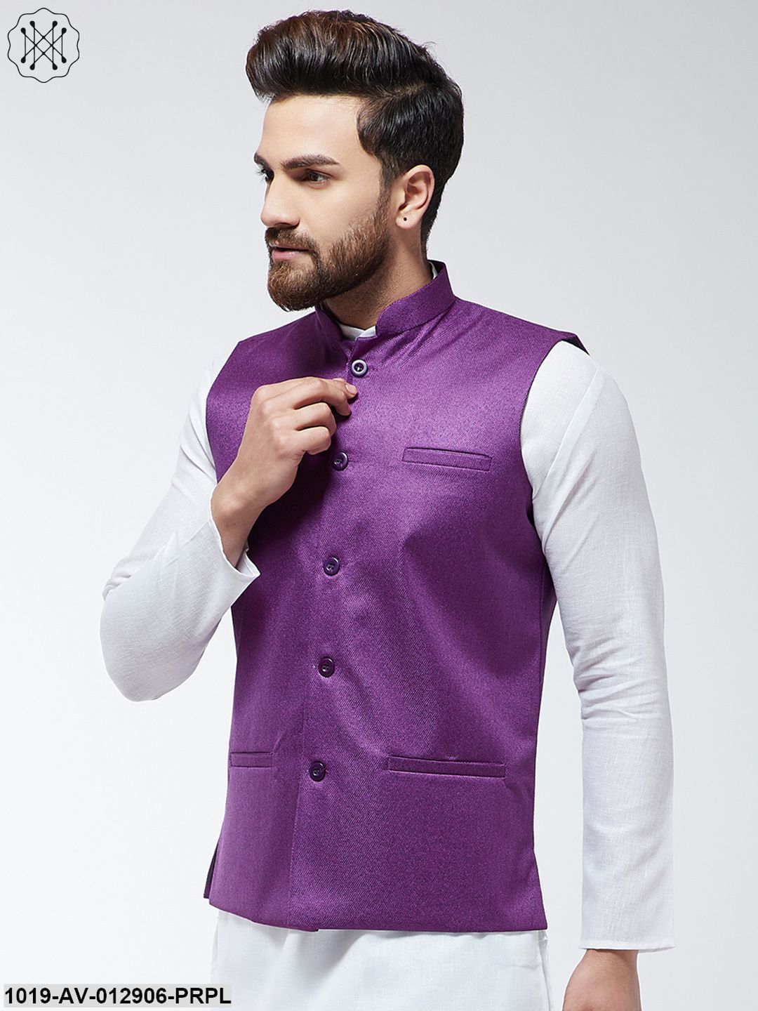 Men's Jute Cotton Purple Only Nehrujacket