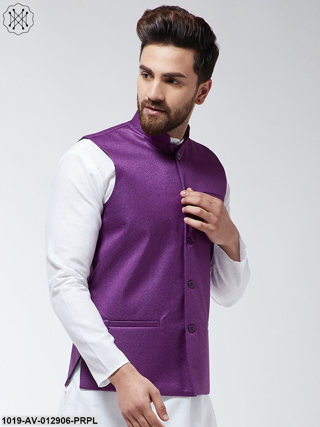 Men's Jute Cotton Purple Only Nehrujacket
