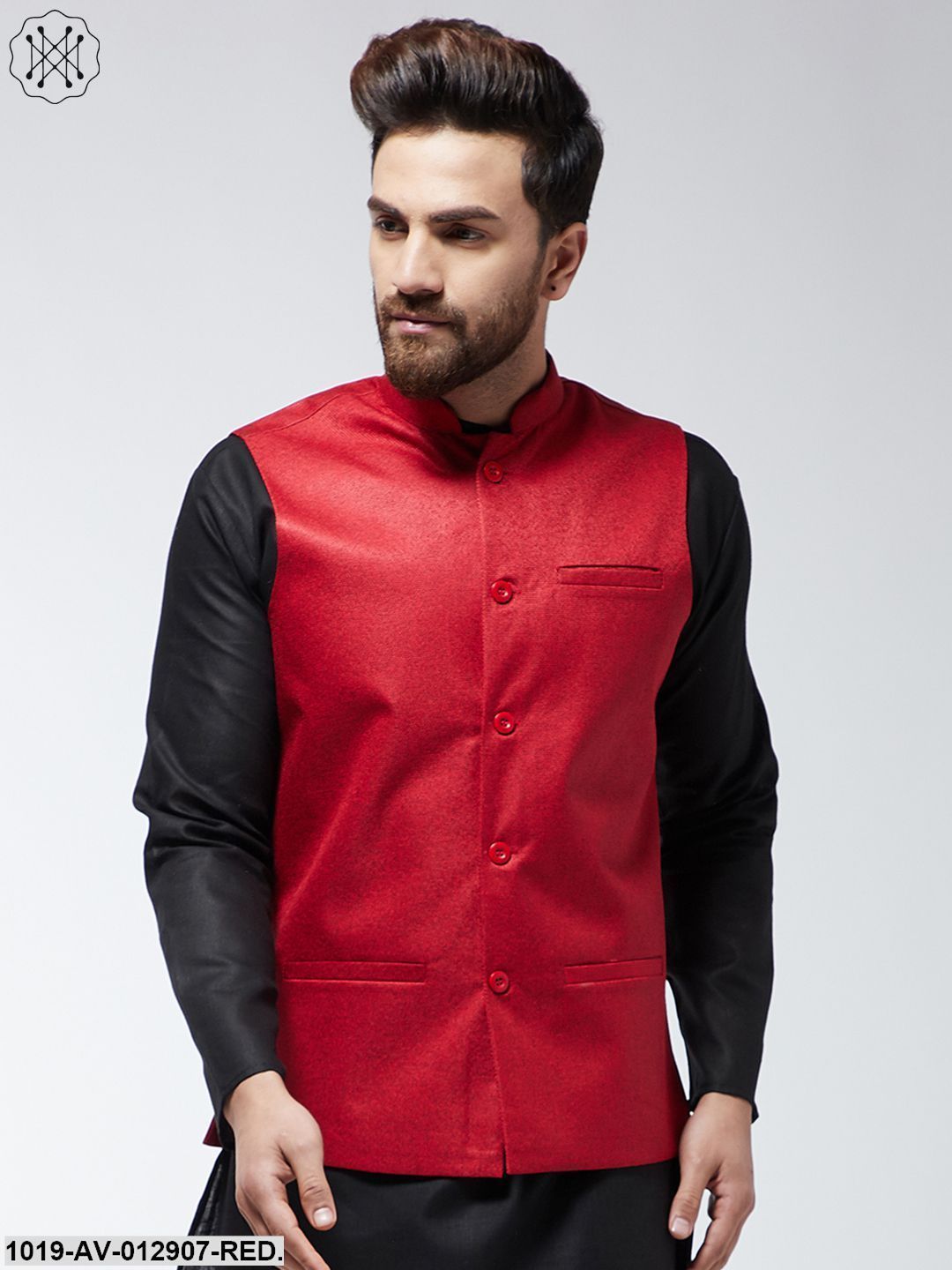Men's Jute Cotton Red Only Nehrujacket