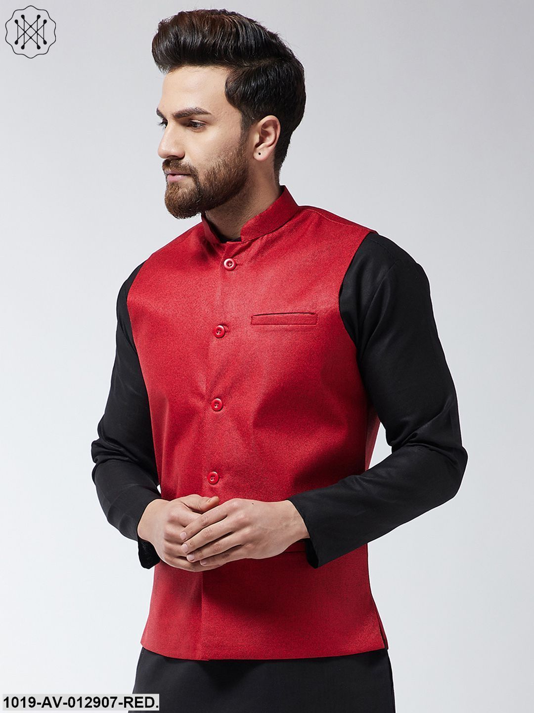 Men's Jute Cotton Red Only Nehrujacket