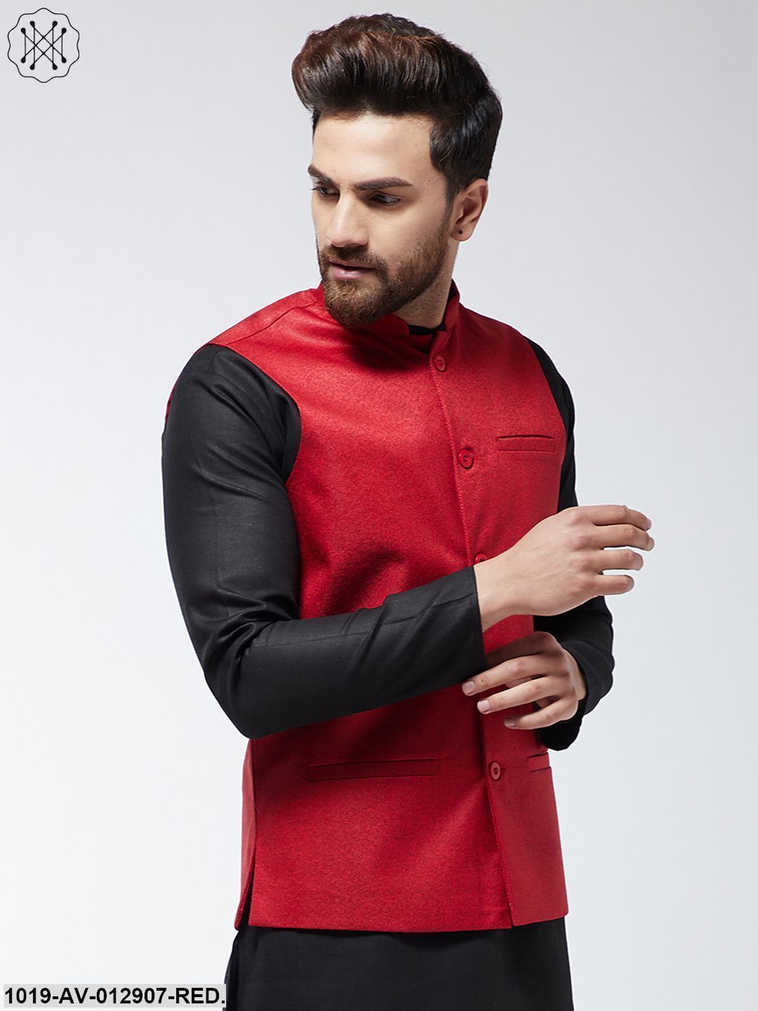Men's Jute Cotton Red Only Nehrujacket