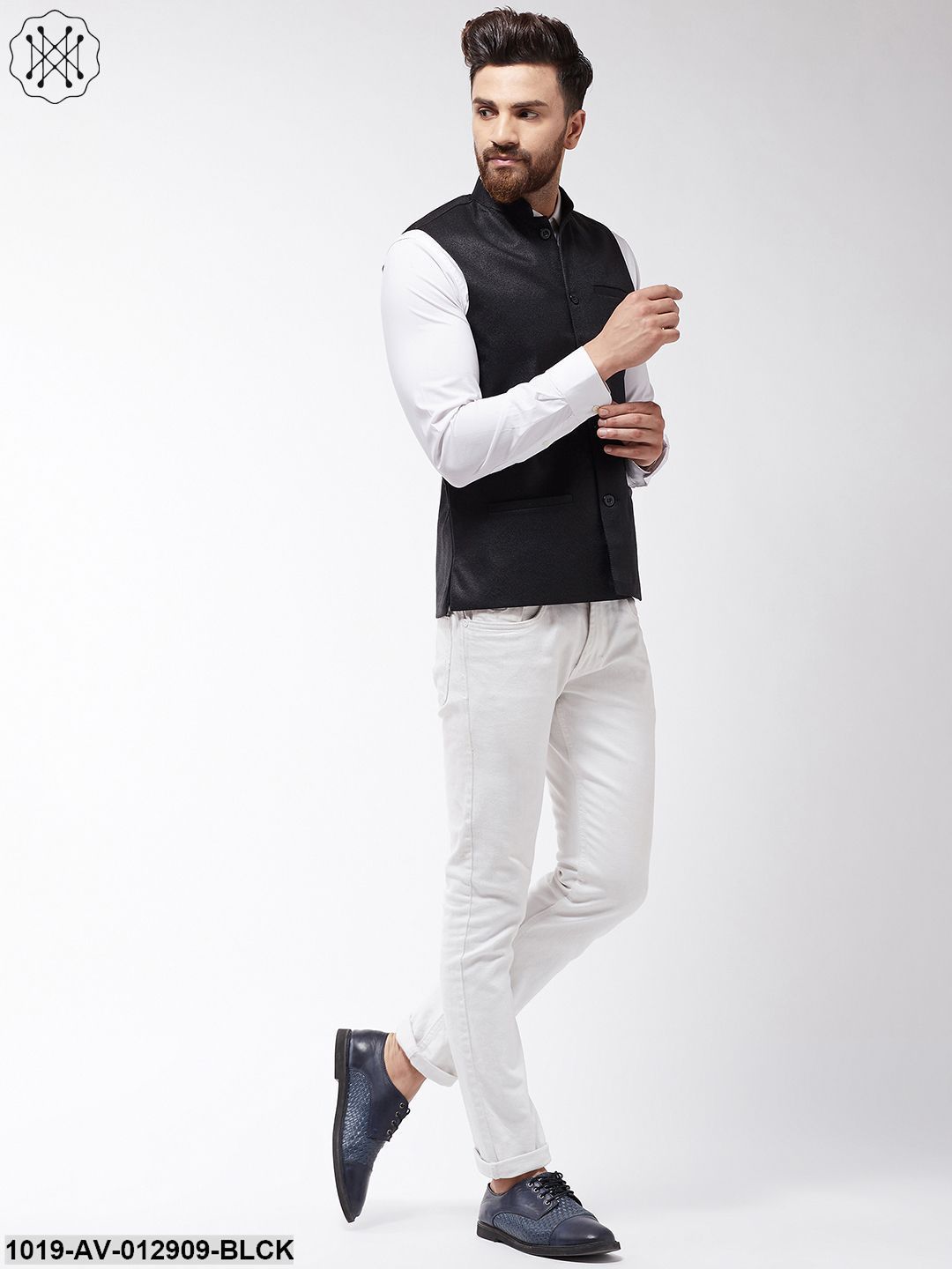 Men's Jute Cotton Black Only Nehrujacket