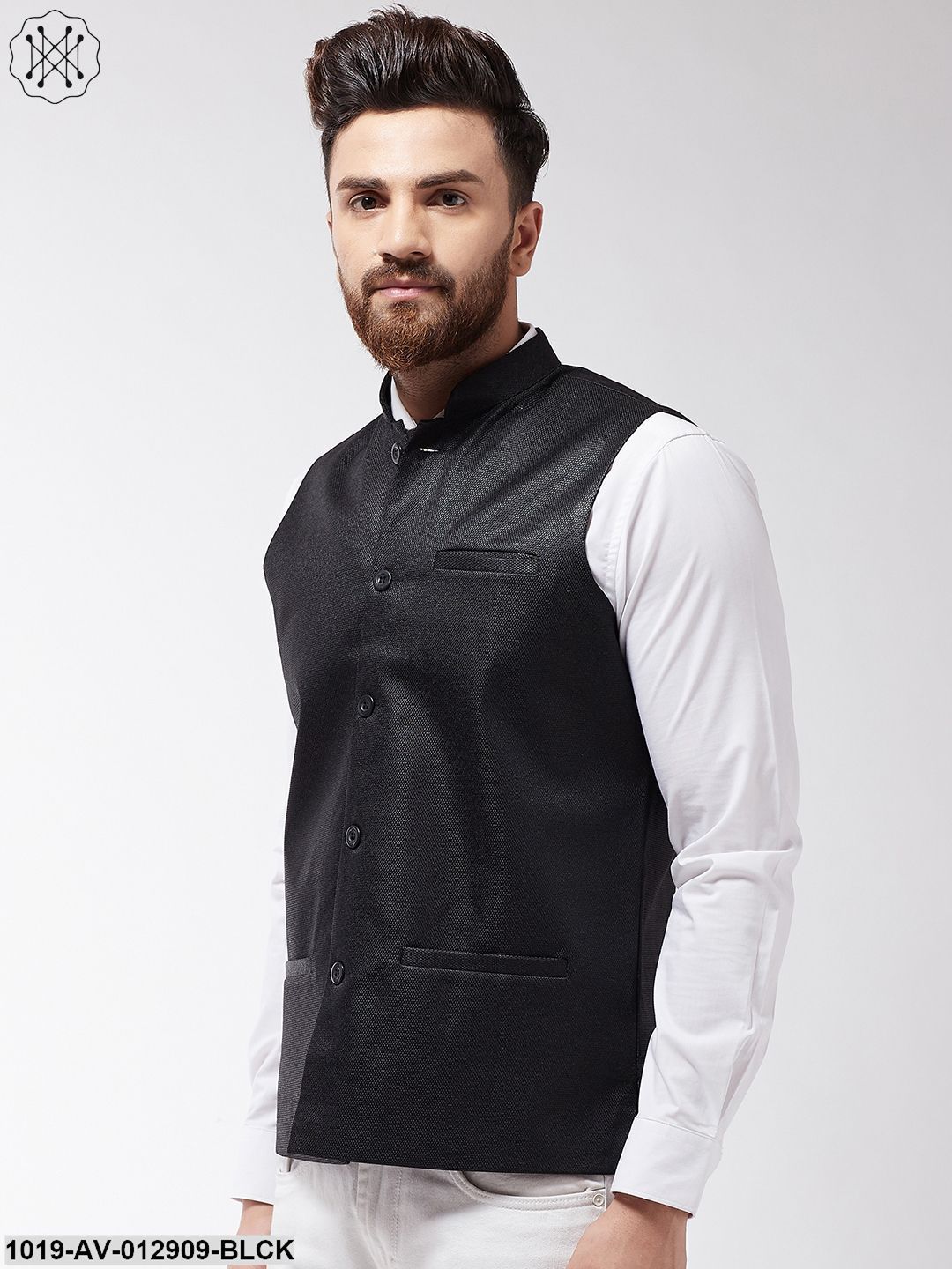 Men's Jute Cotton Black Only Nehrujacket