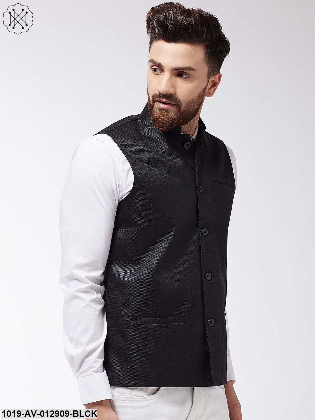 Men's Jute Cotton Black Only Nehrujacket