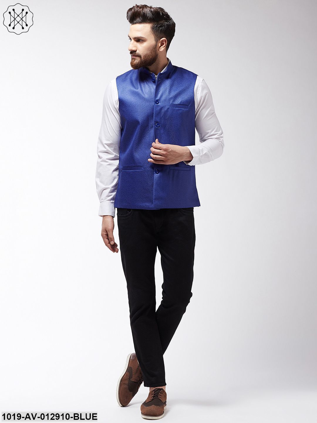 Men's Jute Cotton Royal Blue Only Nehrujacket