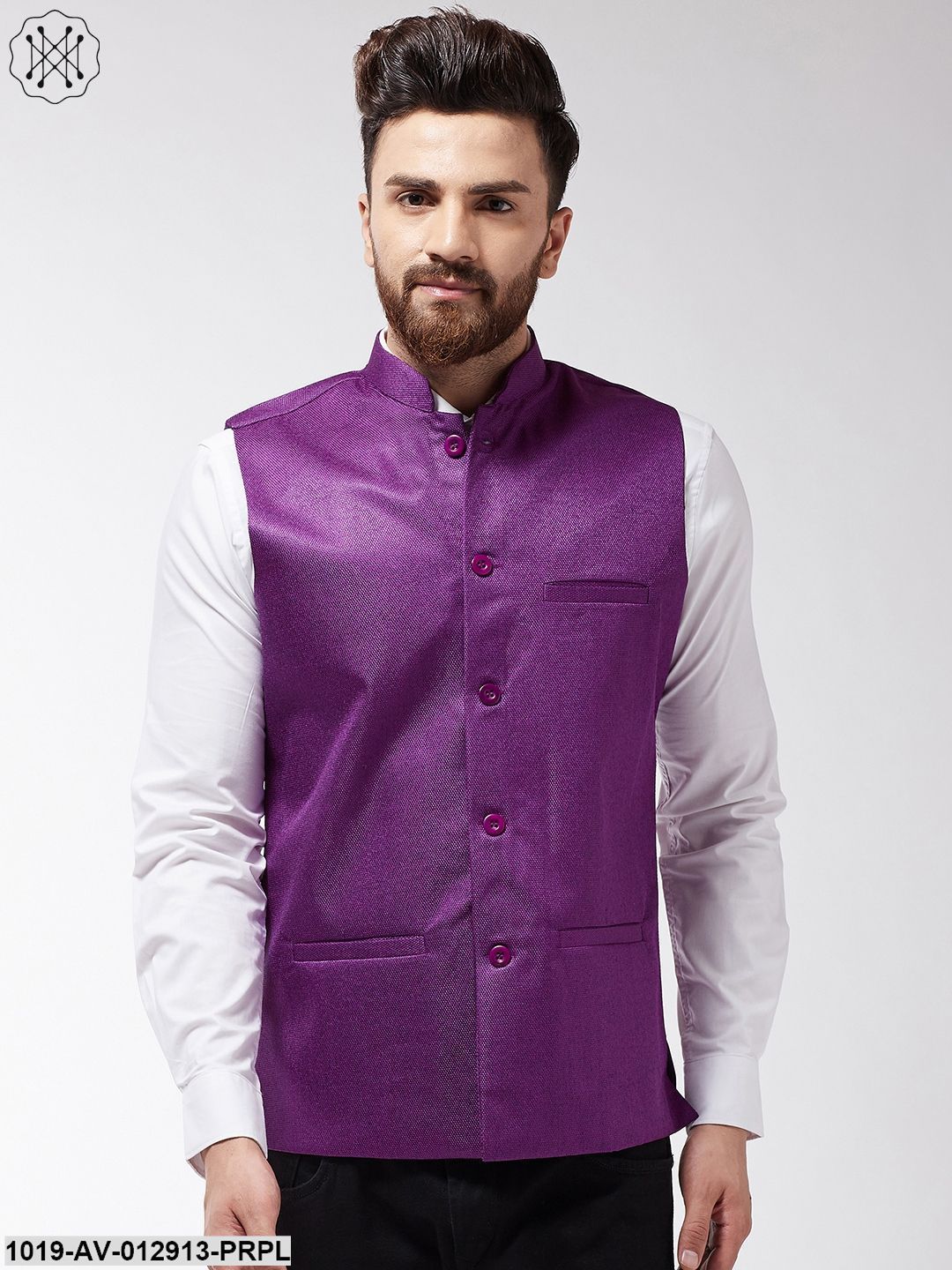 Men's Jute Cotton Purple Only Nehrujacket