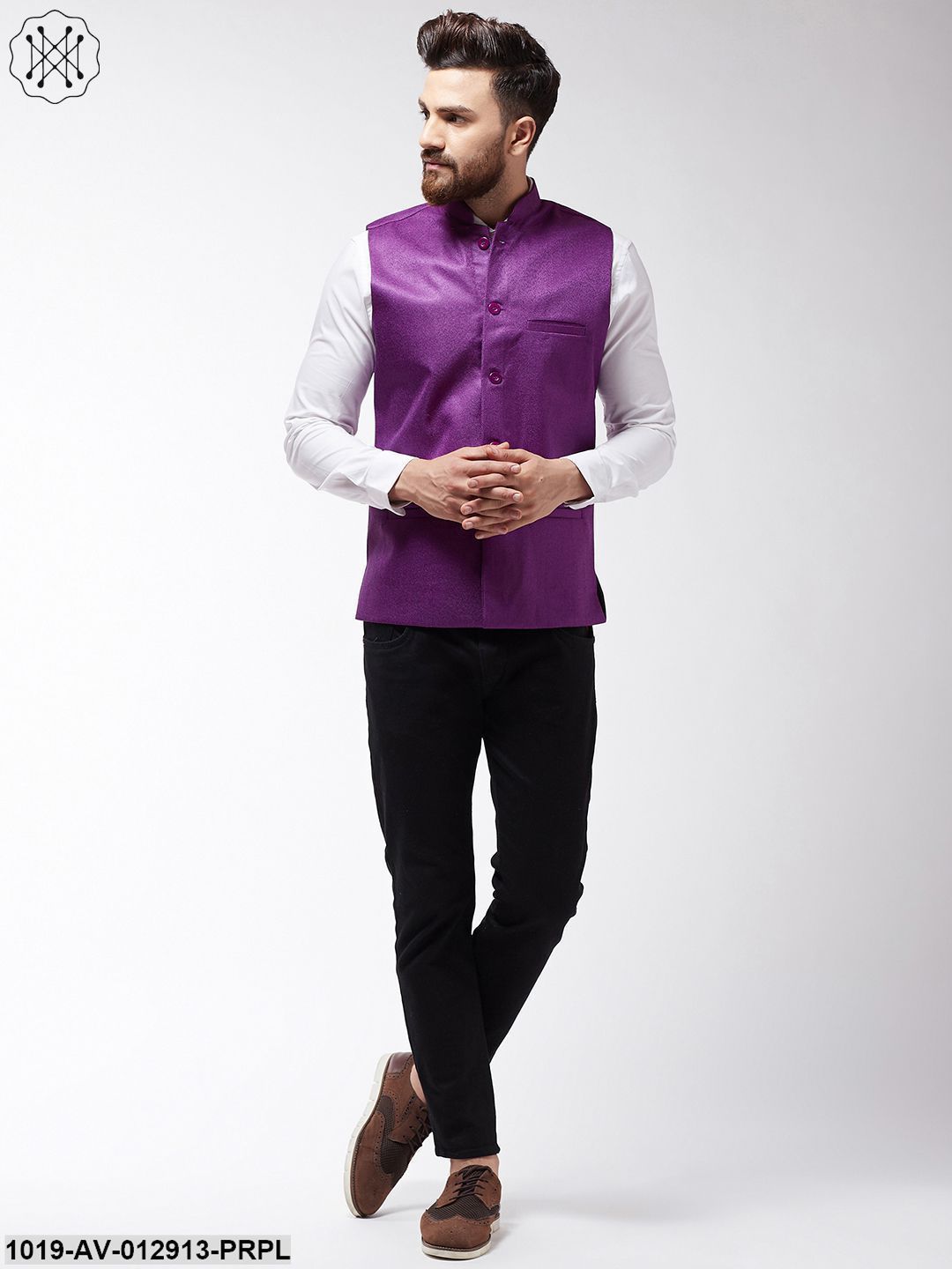 Men's Jute Cotton Purple Only Nehrujacket
