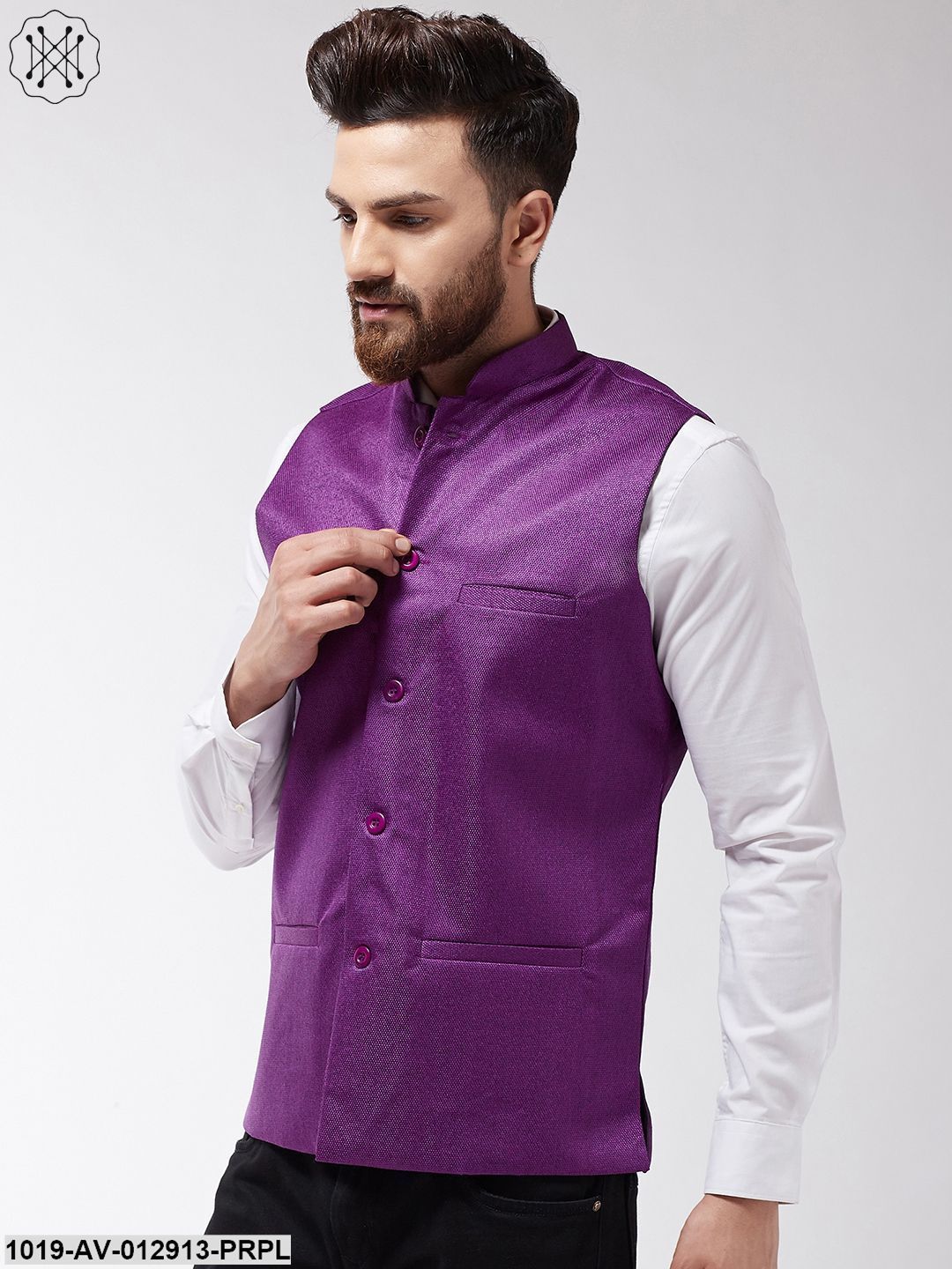 Men's Jute Cotton Purple Only Nehrujacket