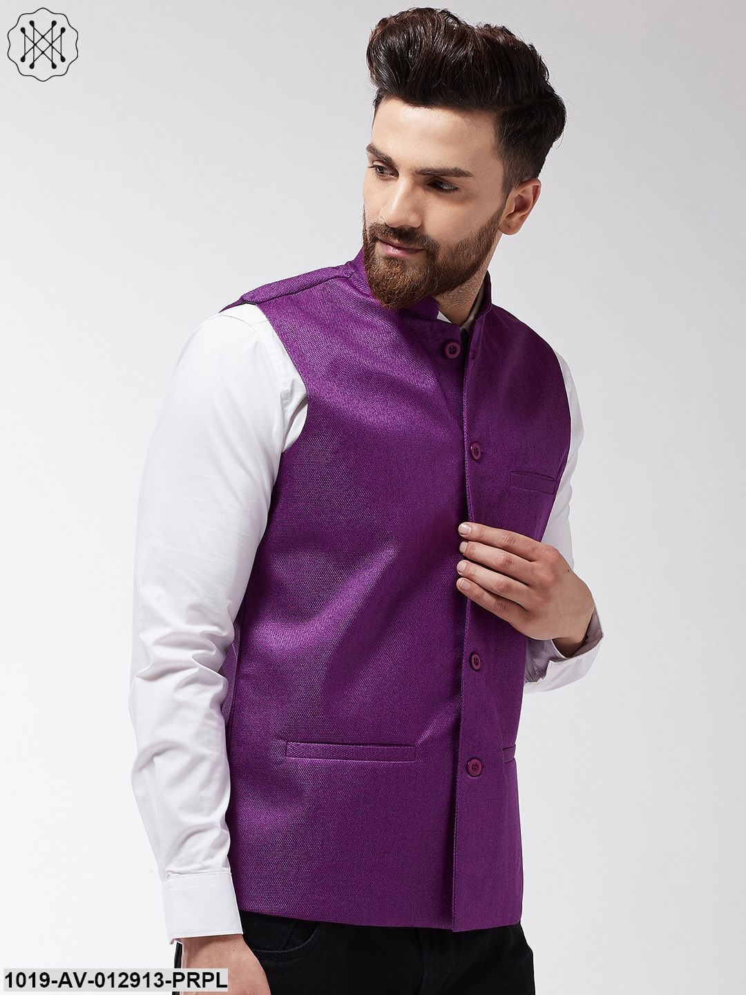 Men's Jute Cotton Purple Only Nehrujacket