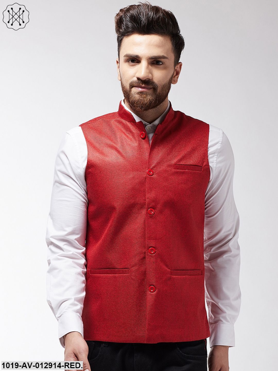 Men's Jute Cotton Red Only Nehrujacket