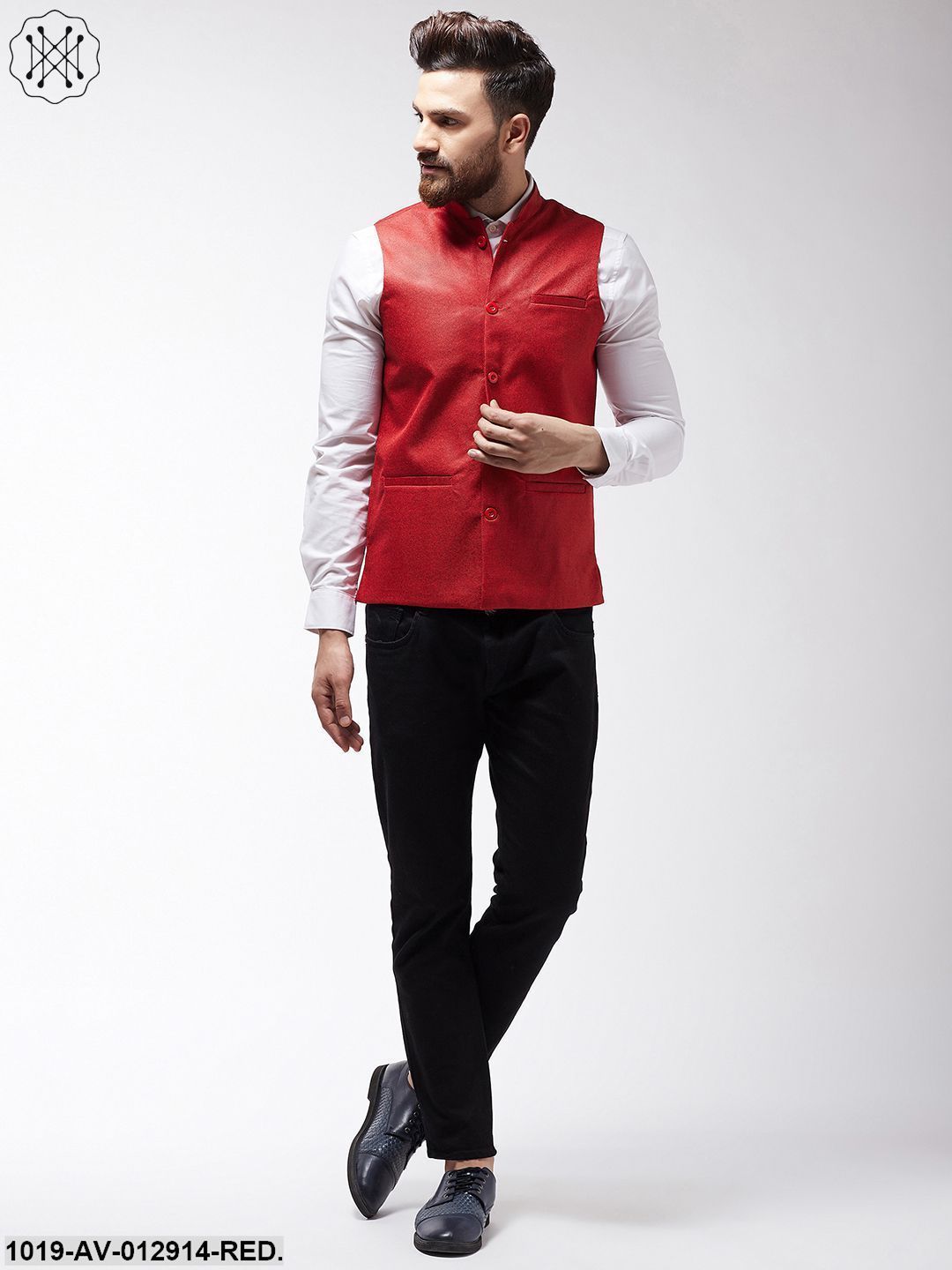 Men's Jute Cotton Red Only Nehrujacket