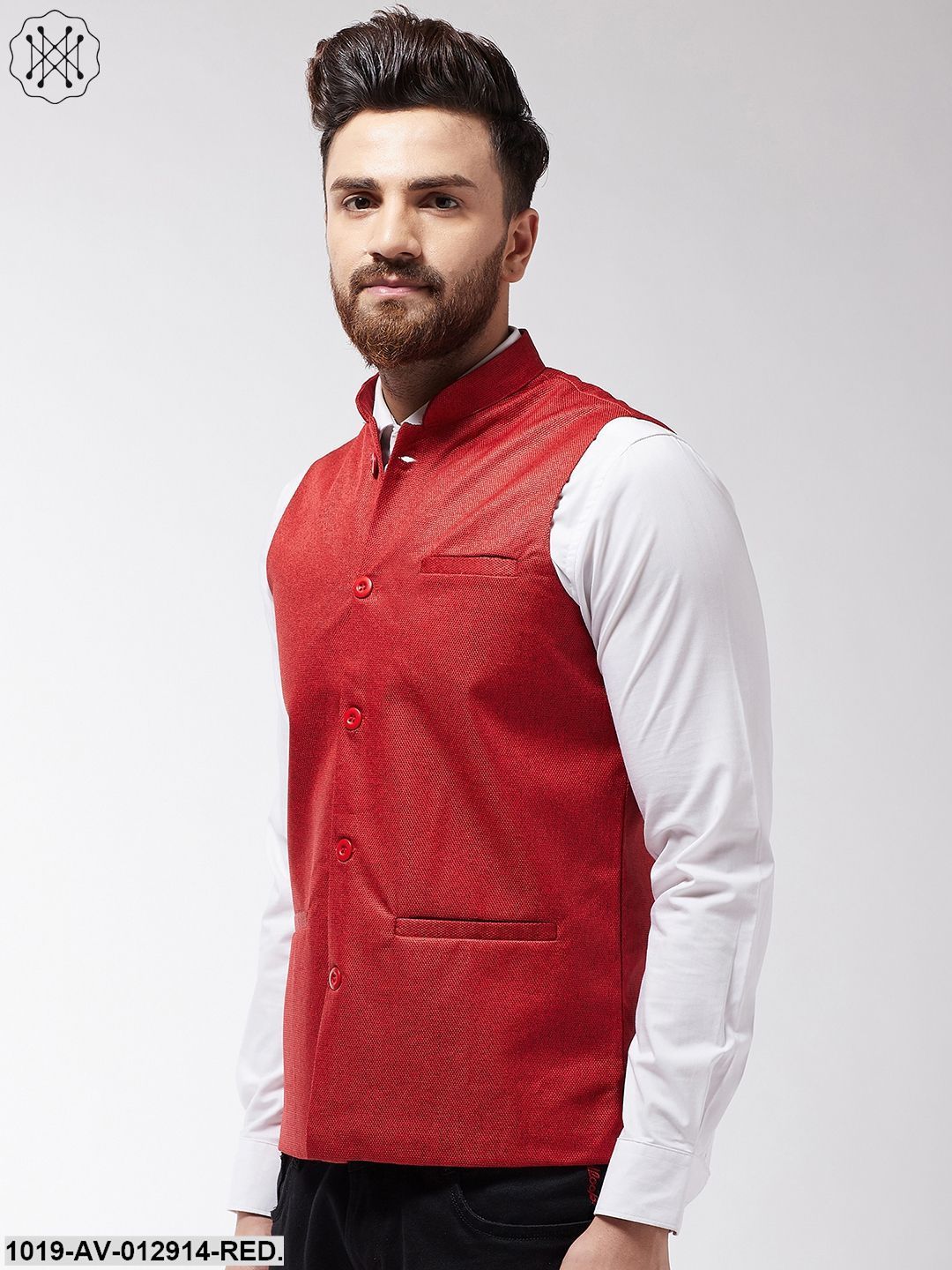 Men's Jute Cotton Red Only Nehrujacket