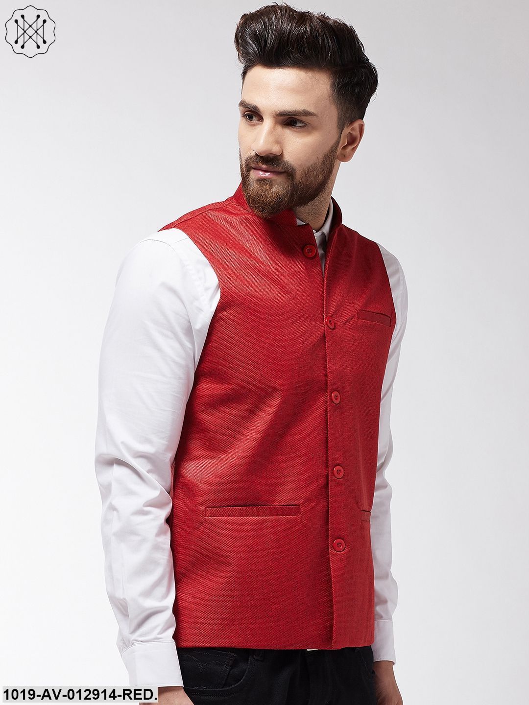 Men's Jute Cotton Red Only Nehrujacket