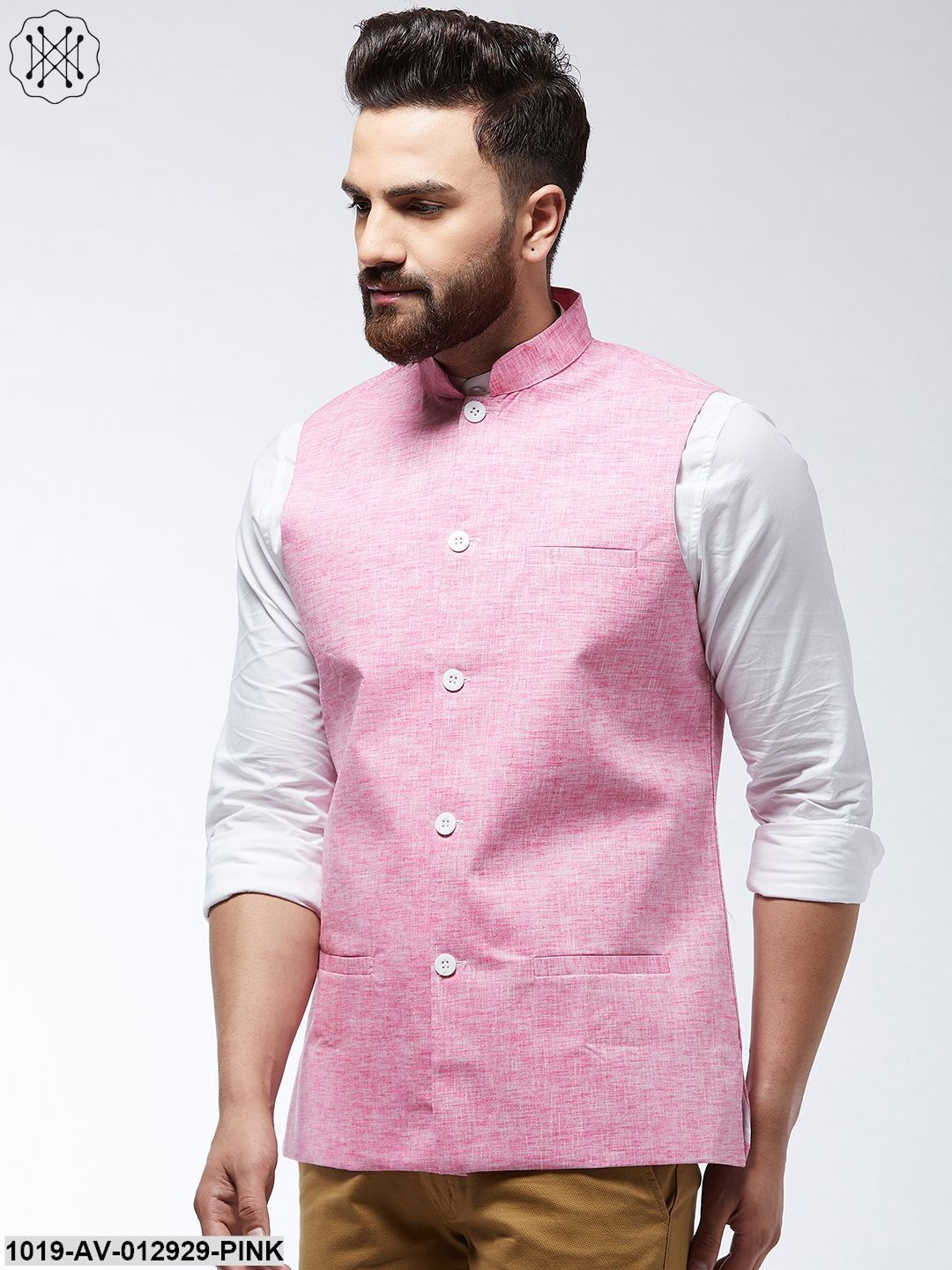 Men's Cotton Linen Blend Pink Nehru Jacket
