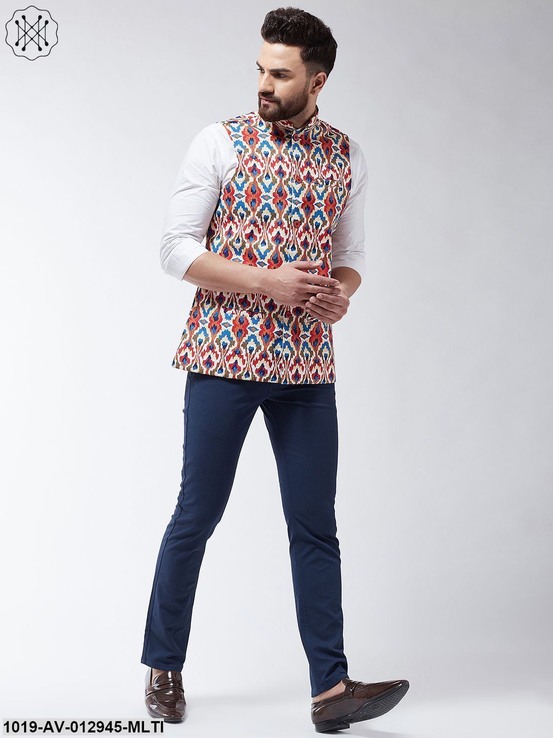 Men's Cotton Blend Multicolored Printed Nehru Jacket