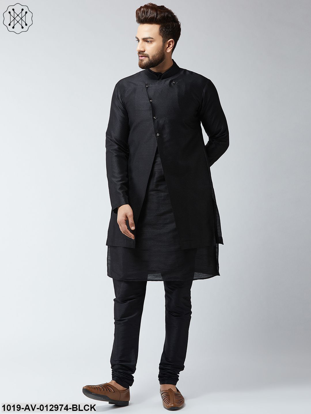 Men's Silk Blend Black Only Sherwani Jacket - Sojanya