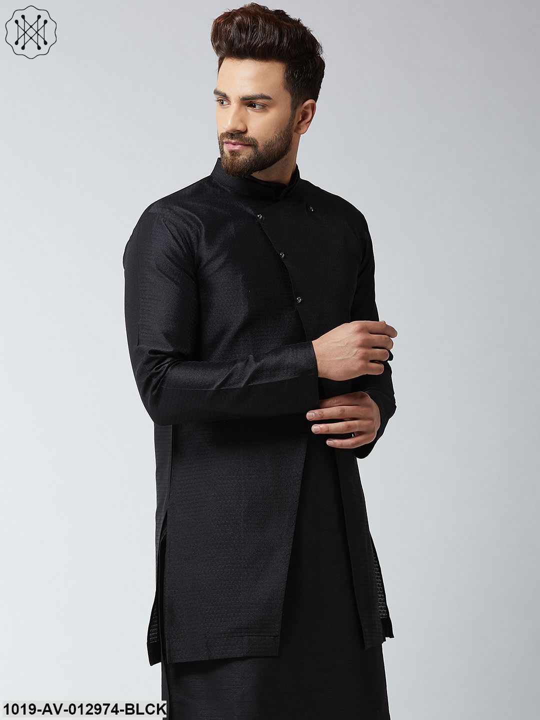 Men's Silk Blend Black Only Sherwani Jacket - Sojanya