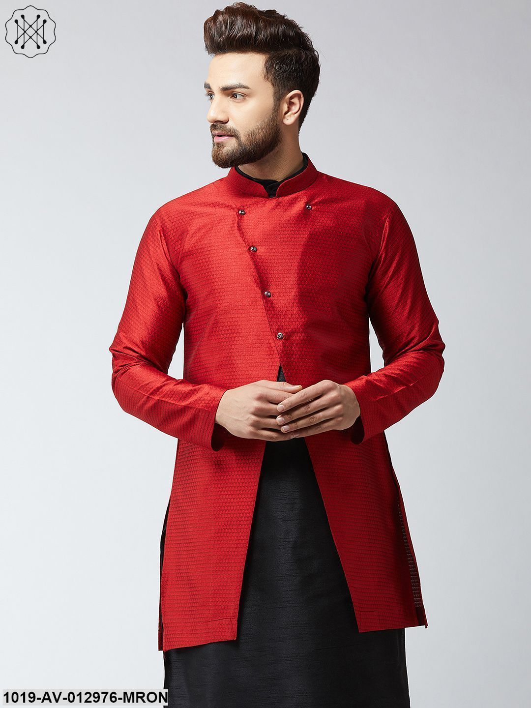 Men's Silk Blend Maroon Only Sherwani Jacket - Sojanya