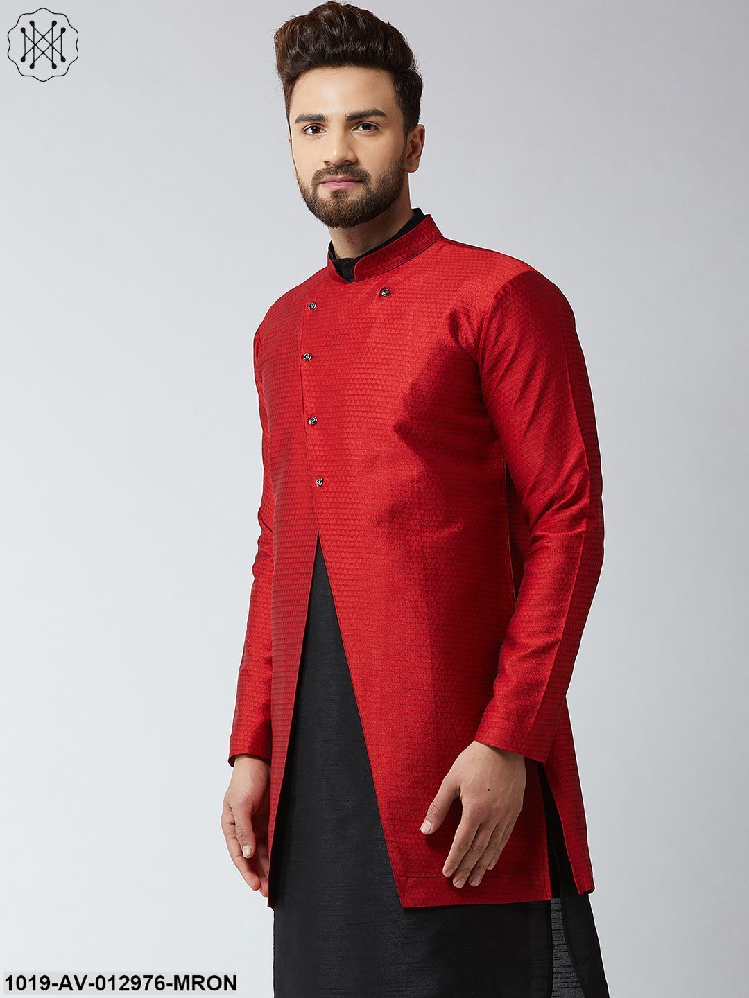 Men's Silk Blend Maroon Only Sherwani Jacket - Sojanya