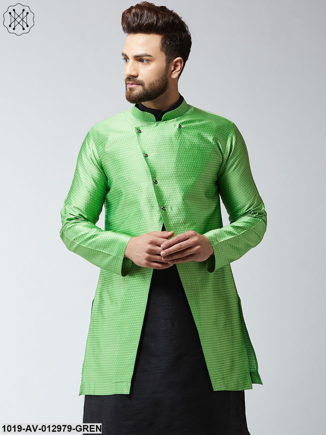 Men's Silk Blend Green Only Sherwani Jacket - Sojanya