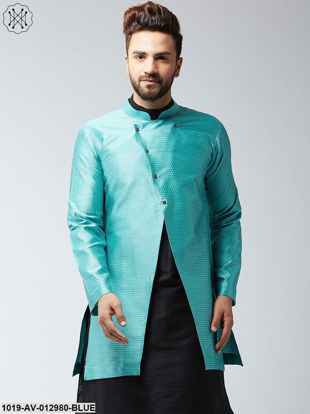 Men's Silk Blend Sky Blue Only Sherwani Jacket