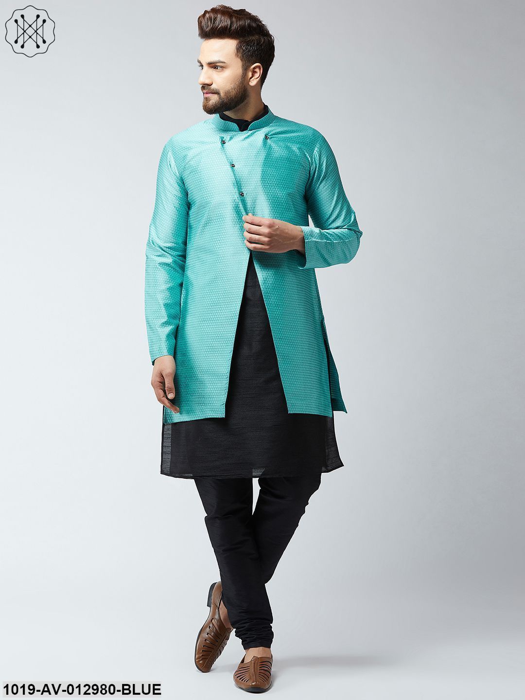 Men's Silk Blend Sky Blue Only Sherwani Jacket