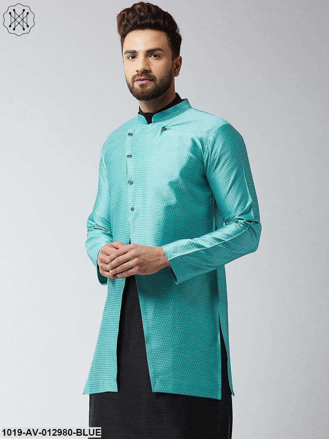 Men's Silk Blend Sky Blue Only Sherwani Jacket