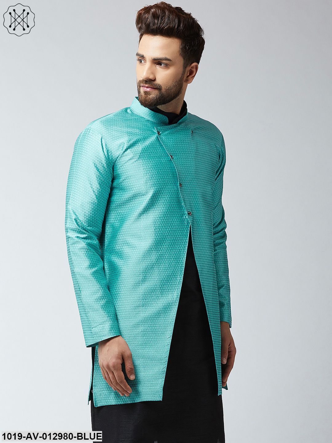Men's Silk Blend Sky Blue Only Sherwani Jacket